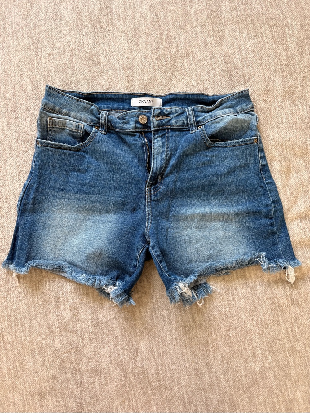 Zenana Outfitters Frayed Light Blue Denim Cutoff Shorts